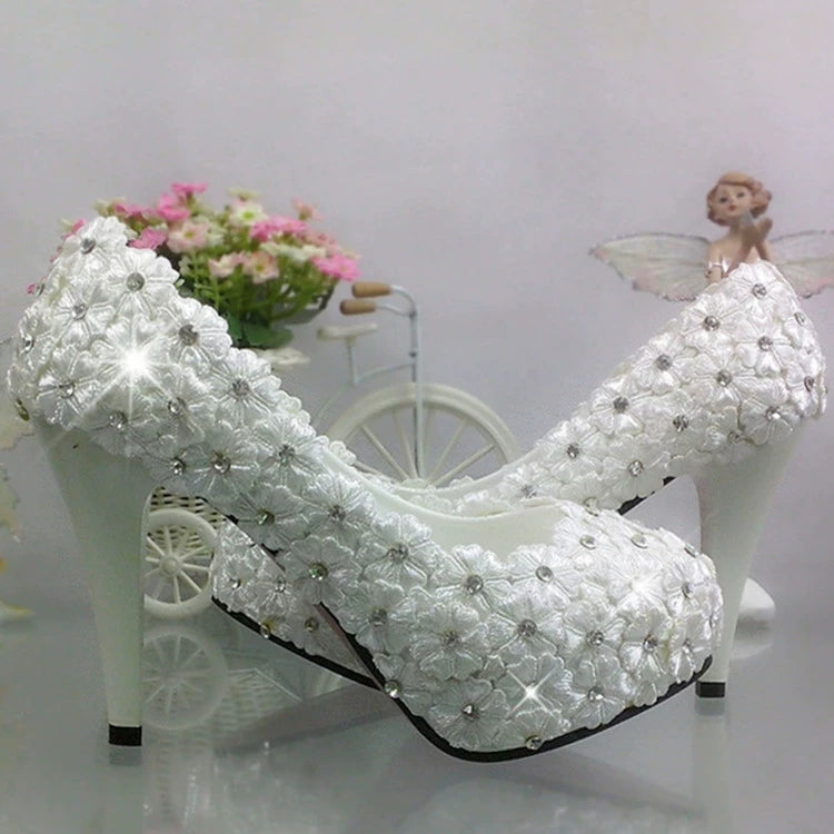 Women's Wedding Shoes Decorative Lace Floral Wedding Heels Bridal Shoes, H94