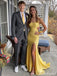 Pretty Yellow Mermaid Side Slit Long Party Prom Dresses To Impress,Evening Dress,13522