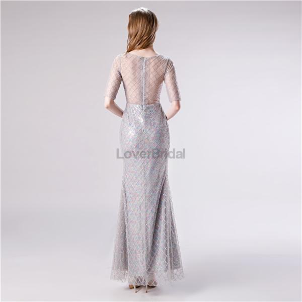 1/2 Long Sleeves Sequin Mermaid Evening Prom Dresses, Evening Party Prom Dresses, 12112