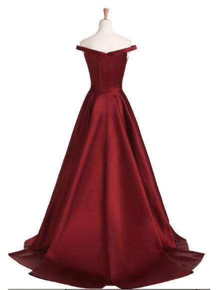 Fashion New Style Simple Off the Shoulder Red A line Long Evening Prom Dresses, 17351