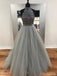 A Line Gray Beaded Fashion Evening Prom Dresses, Popular Sweet 16 Party Prom Dresses, Custom Long Prom Dresses, Cheap Formal Prom Dresses, 17147