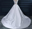 Backless White Scoop Neckline Beaded Sash A line Wedding Bridal Dresses, Affordable Custom Made Wedding Bridal Dresses, WD261