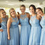 Blue Chiffon Halter Lace Beaded Cheap Long Bridesmaid Dresses Online, WG359