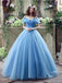 Blue Princess Off Shoulder A-line Long Evening Prom Dresses, Cheap Sweet 16 Dresses, 18344