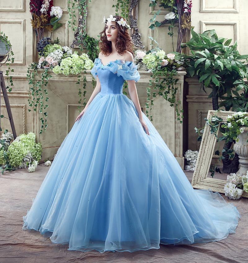 Blue Princess Off Shoulder A-line Long Evening Prom Dresses, Cheap Sweet 16 Dresses, 18344