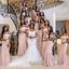 Blush Pink Off Shoulder Mismatched Mermaid Short Cheap Bridesmaid Dresses Online, WG658