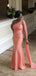 Bodycon Mermaid Peach One Shoulder Long Bridesmaid Dresses Gown, WG880