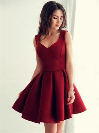 Burgudy V-neck Simple Cheap Short Homecoming Dresses Online, CM631