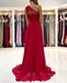 Burgundy A-line One Shoulder High Slit Cheap Long Prom Dresses,12678