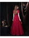 Burgundy A-line Short Sleeves Openback Long Prom Dresses Online,12577