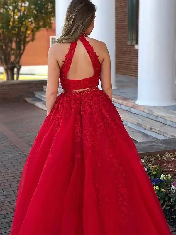 Burgundy A-line Two Pieces A-line Cheap Long Prom Dresses Online,12721