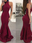 Burgundy Mermaid Halter Sleeveless Cheap Long Prom Dresses Online,12461