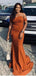 Burnt Orange Mermaid Off Shoulder Cheap Long Bridesmaid Dresses,WG1300