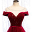 Cap Sleeve Red Sparkly Tulle Long Cheap Evening Prom Dresses, Evening Party Prom Dresses, 12329