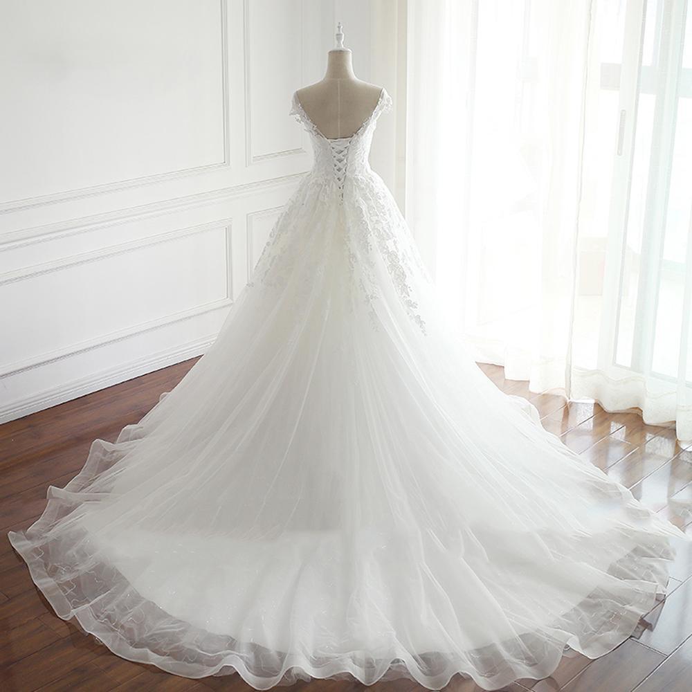 Cap Sleeve Scoop Neckline Lace A line Wedding Bridal Dresses, Cheap Custom Made Wedding Bridal Dresses, WD274