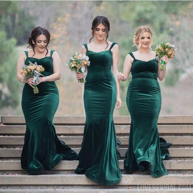 Cap Sleeves Emerald Green Floor Length Mermaid Long Bridesmaid Dresses Online, WG549
