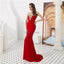 Cap Sleeves Red Beaded Mermaid Evening Prom Dresses, Evening Party Prom Dresses, 12086