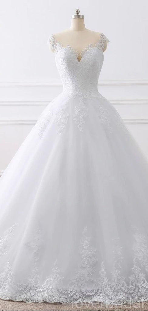 Cap Sleeves White Scoop Lace Wedding Dresses Online, Cheap Bridal Dresses, WD509