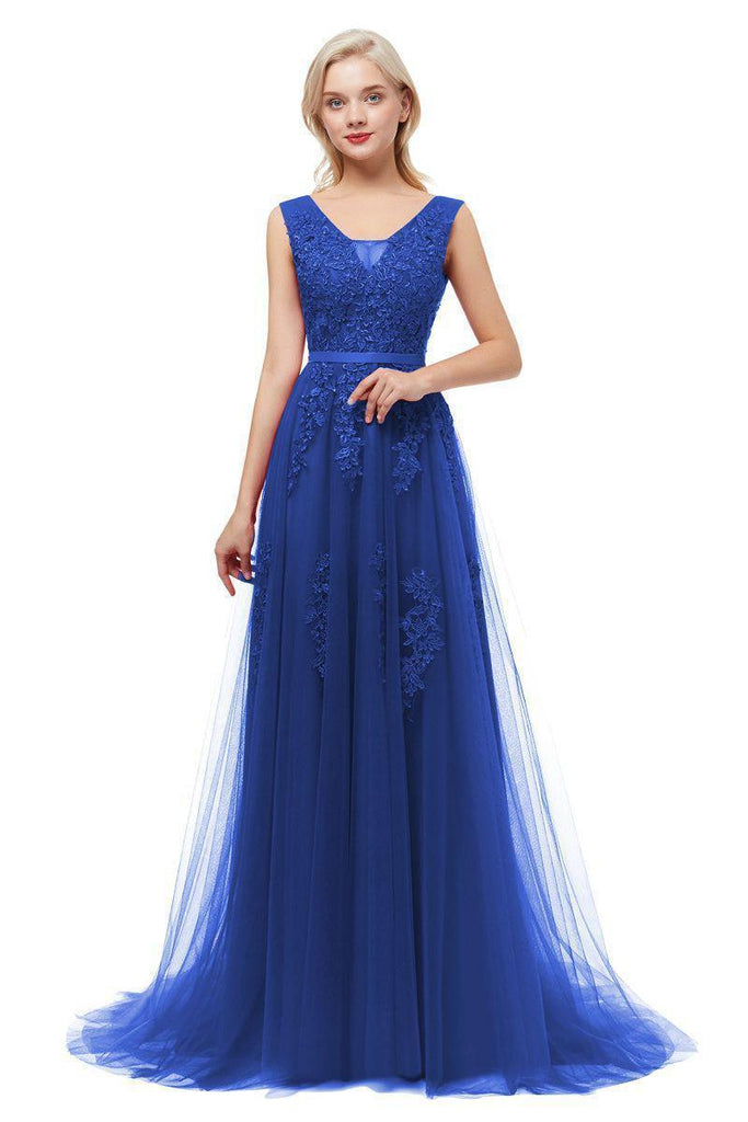 Classic V Neck Lace Long Cheap Evening Prom Dresses, Evening Party Prom Dresses, 12323