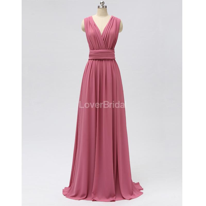 Convertible Chiffon Long Pink Cheap Bridesmaid Dresses Online, WG603