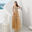 Cowl See Through Gold Beaded A-line Evening Prom Dresses, Evening Party Prom Dresses, 12093