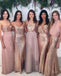 Custom Sparkly Mismatched Sequin Long Bridesmaid Dresses, Cheap Rose Gold Custom Long Bridesmaid Dresses, Affordable Bridesmaid Gowns, BD103