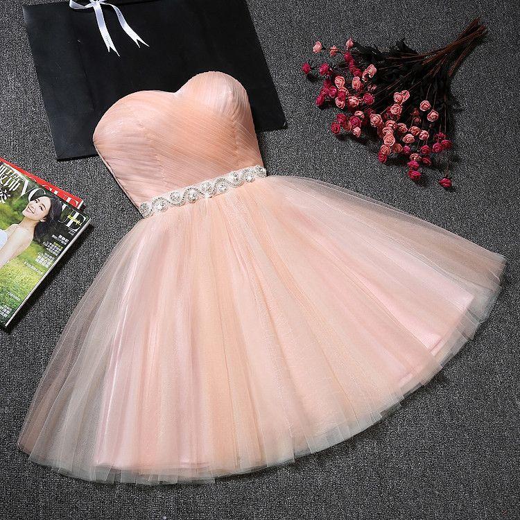 Cute Peach Sweetheart Neckline Tulle Homecoming Prom Dresses, Affordable Short Party Prom Sweet 16 Dresses, Perfect Homecoming Cocktail Dresses, CM357