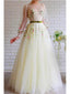 Cute Yellow A-line Long Sleeves V-neck Cheap Prom Dresses Online,12517