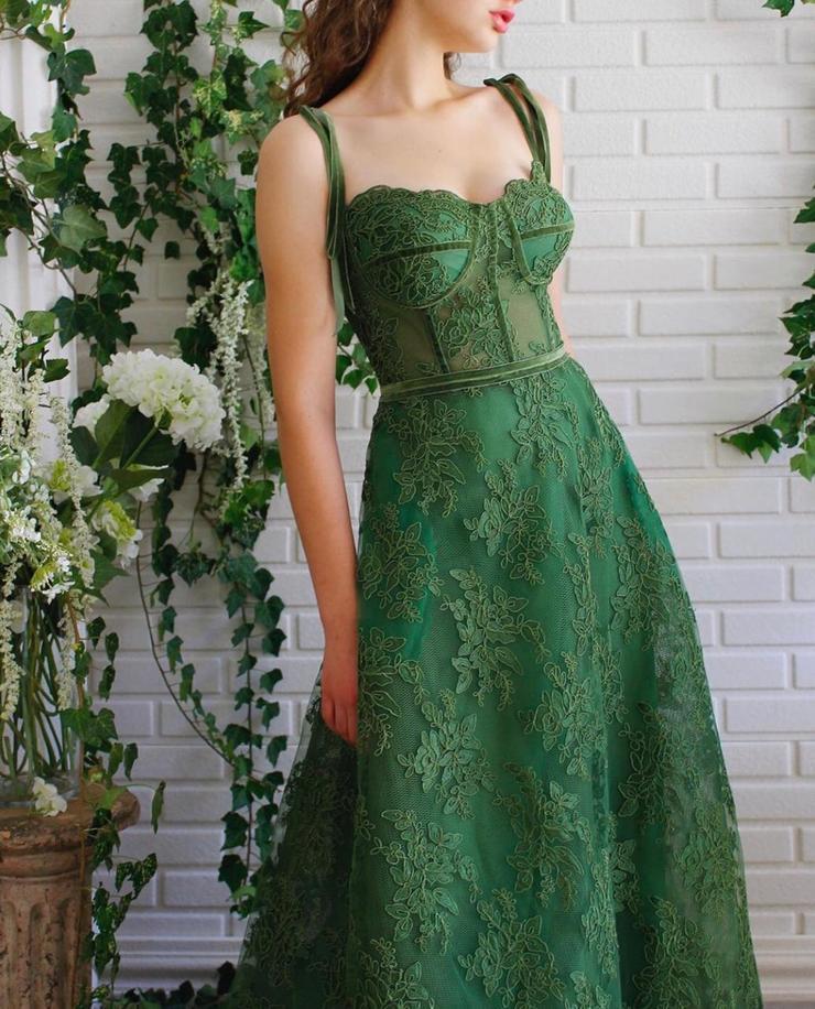 Dark Green A-line Spaghetti Straps Long Prom Dresses Online, Dance Dresses,12511