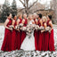 Dark Red Halter  Chiffon Long Bridesmaid Dresses Online, Cheap Bridesmaids Dresses, WG693
