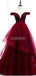 Dark Red Off Shoulder Ruffle Long Evening Prom Dresses, Evening Party Prom Dresses, 12217