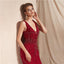 Dark Red V Neck Backless Beaded Mermaid Evening Prom Dresses, Evening Party Prom Dresses, 12065