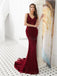Dark Red V Neck Lace Rhinestone Beaded Evening Prom Dresses, Evening Party Prom Dresses, 12090
