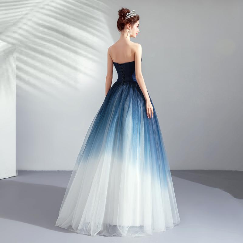 Elegant A-line Sweetheart Blue & White Long Prom Dresses Online,12457
