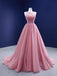 Elegant Pink A-line Illusion Long Party Prom Dresses, Dance Dresses,12356