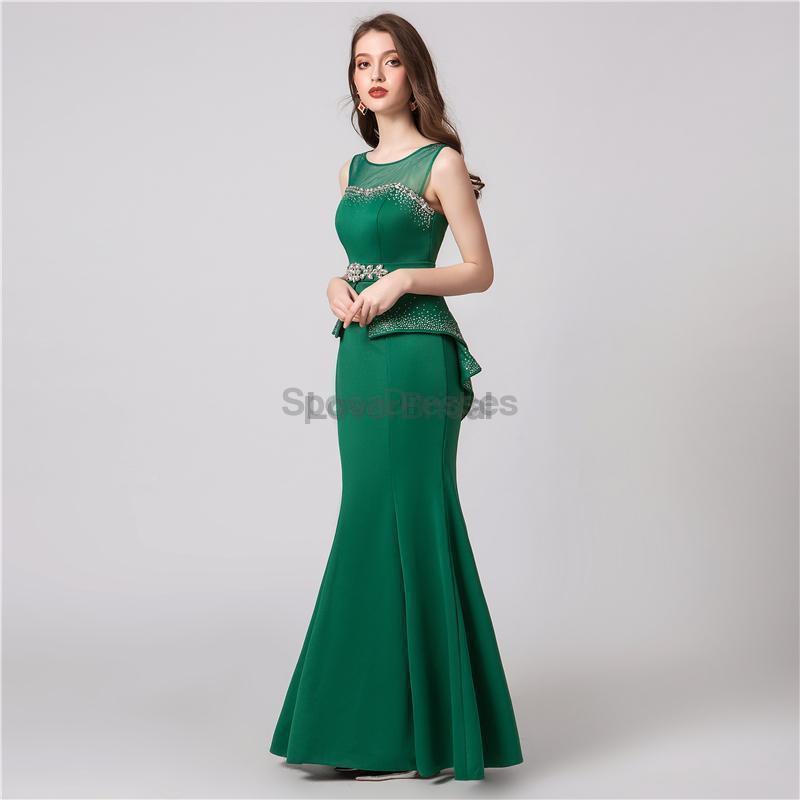 Elegant Scoop Emerald Green Mermaid Evening Prom Dresses, Evening Party Prom Dresses, 12103
