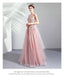 Floral A-line Pink Jewel Long Party Prom Dresses, Cheap Dance Dresses,12352
