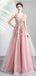 Floral A-line Pink Jewel Long Party Prom Dresses, Cheap Dance Dresses,12352