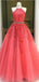 Floral Pink A-line Halter Sleevelesss Long Prom Dresses Online, Dance Dresses,12399