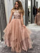 Glittery Sequin Halter A-line Tulle Cheap Long Evening Prom Dresses, Cheap Sweet 16 Dresses, 18365