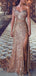 Gold Mermaid High Slit One Shoulder Cheap Long Prom Dresses Online,12462