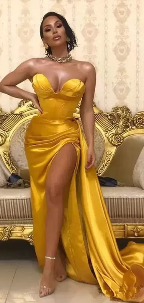 Gold Mermaid Sweetheart High Slit Cheap Long Prom Dresses Online,12716