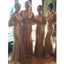 Gold Sequin V Neck Sexy Popular Cheap Long Wedding Bridesmaid Dresses, WG367