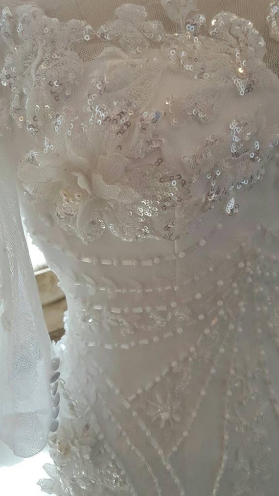 Gorgeous Beaded Long Sleeves Mermaid Straight Neck Long Bridal Wedding Dress Gown, WG637
