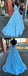 Gorgeous Blue A-line Spaghetti Straps V-neck Maxi Long Prom Dresses,12984