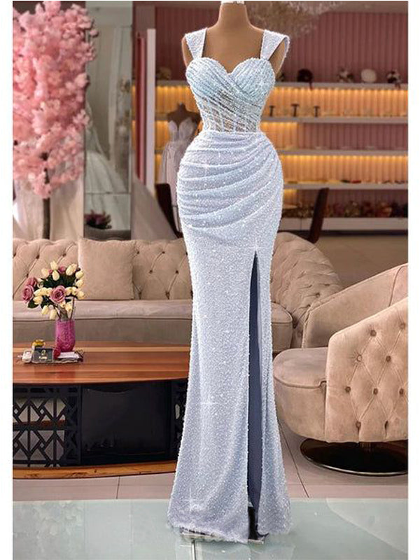 Gorgeous Mermaid Straps Side Slit Maxi Long Prom Dresses,Evening Dresses,12970