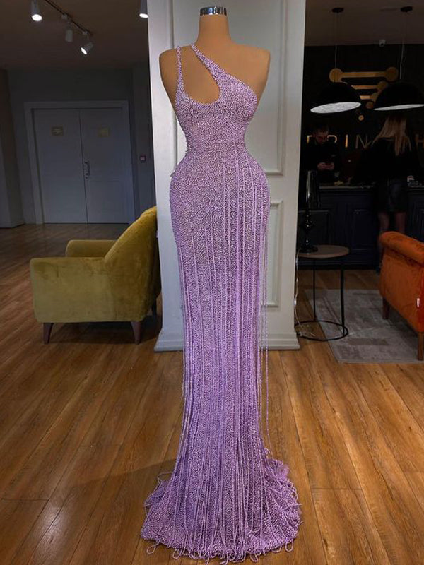 Gorgeous Purple Mermaid One Shoulder Maxi Long Prom Dresses,Evening Dresses,12916