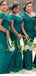 Green Mermaid Off Shoulder Cheap Long Bridesmaid Dresses Online,WG1169