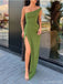 Green Mermaid One Shoulder High Slit Cheap Long Prom Dresses Online,12618