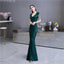 Green Mermaid Sequin V-neck Cap Sleeves Long Party Prom Dresses Online,12362